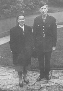 In 1945, Auden was recruited by the U.S. Army's Strategic Bombing Survey to travel to Germany and collect stories from citizens to assess the conditions of postwar Germany. He is pictured in uniform with Tania Stern, to whom The Sea and the Mirror is dedicated (along with her husband James).