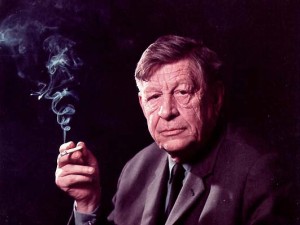 Auden, later in life, cigarette in hand.